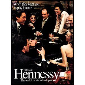 1987 Hennessy Cognac Vintage Print Ad Blonde Piano Bar Lounge Singer Wall Art